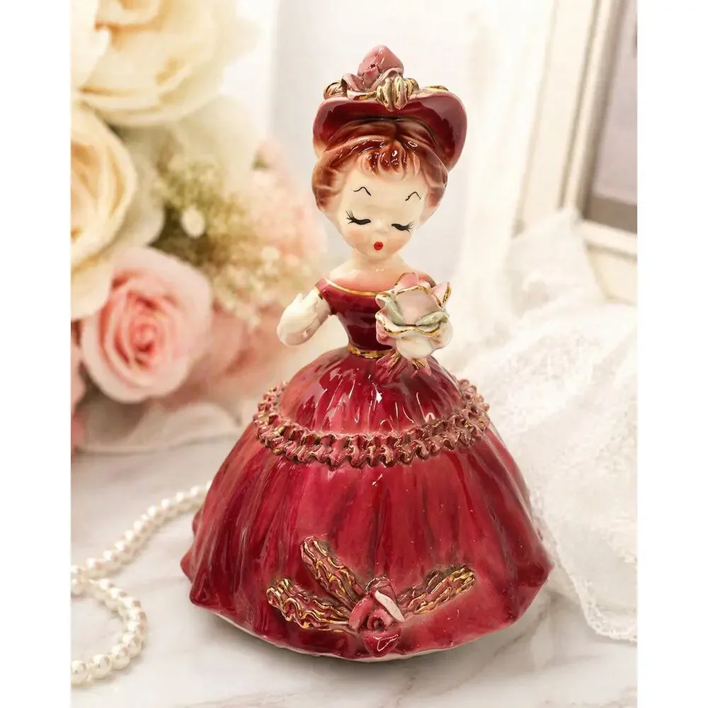 Vintage Arnart Japan Lady Figurine 7616 Red Dress Cherchez La Femme 1950s